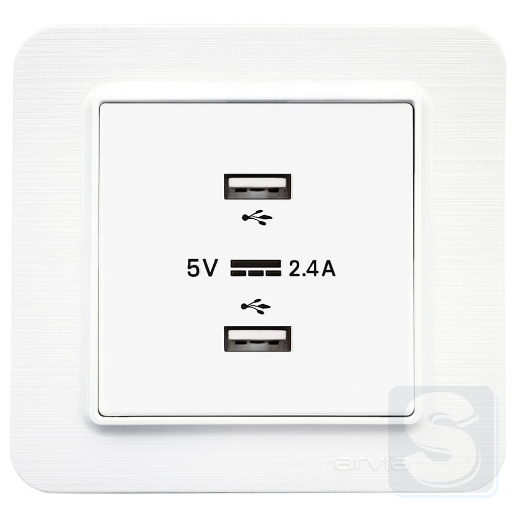 Розетка USB-A + USB-A 5V-2.4A Arvia Electric Lavin Белый